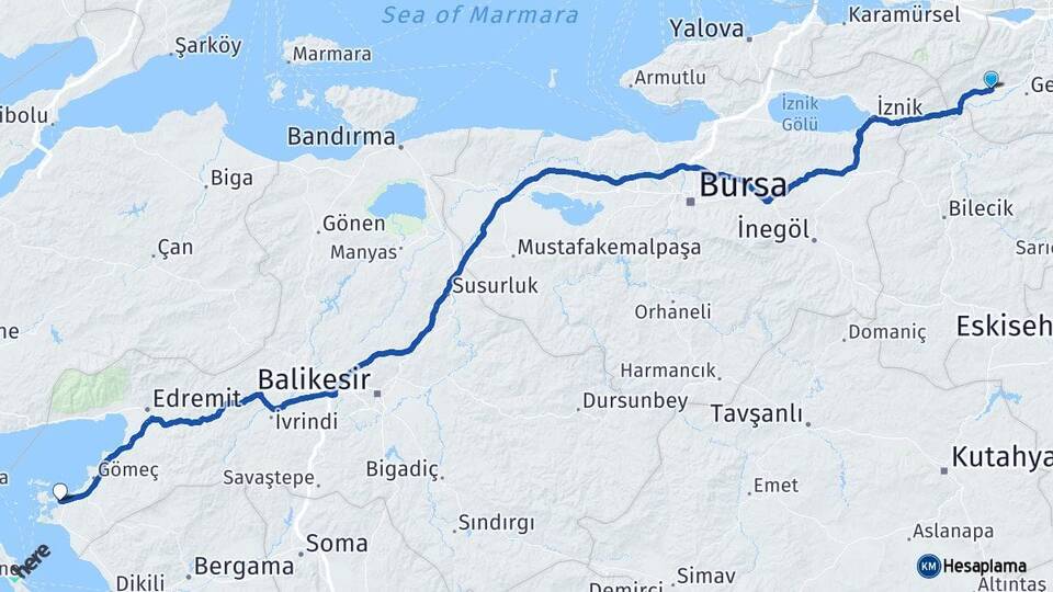 Sakarya Pamukova Ayvalık Balıkesir Arası Kaç Km - Yol Haritası