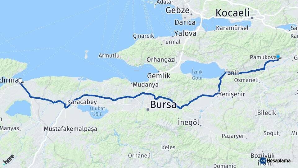 Sakarya Pamukova Bandırma Balıkesir Arası Kaç Km - Yol Haritası