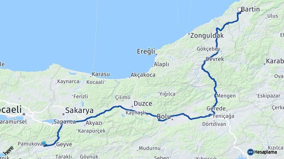 Sakarya Pamukova Bartın Arası Kaç Km - Yol Haritası