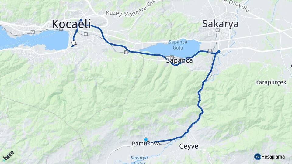 Sakarya Pamukova Başiskele Kocaeli Arası Kaç Km - Yol Haritası