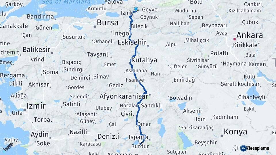 Sakarya Pamukova Burdur Arası Kaç Km - Yol Haritası