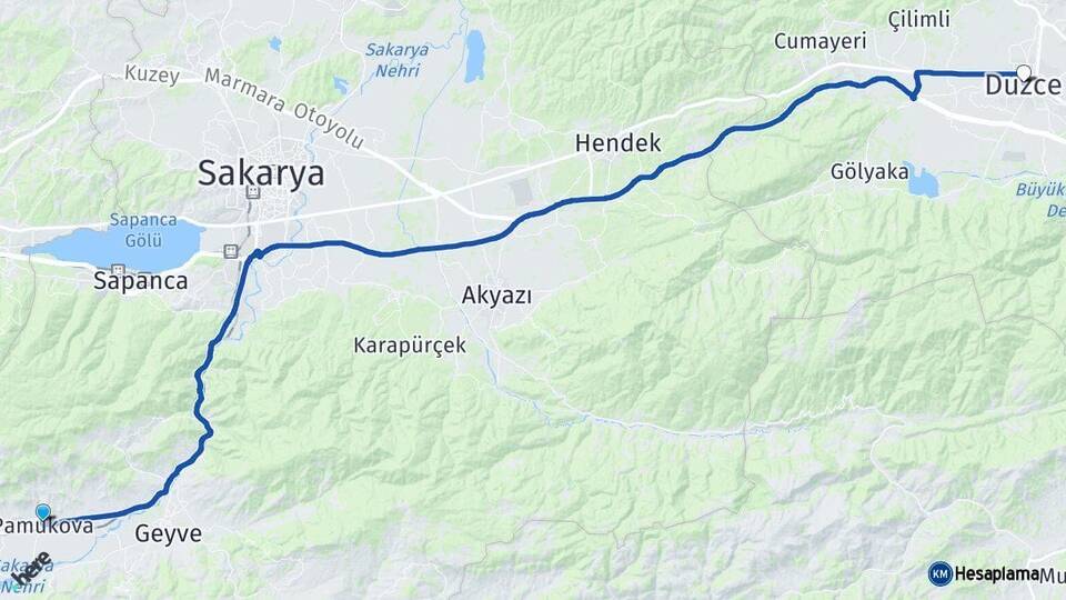 Sakarya Pamukova Düzce Arası Kaç Km - Yol Haritası