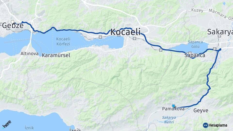 Sakarya Pamukova Gebze Kocaeli Arası Kaç Km - Yol Haritası