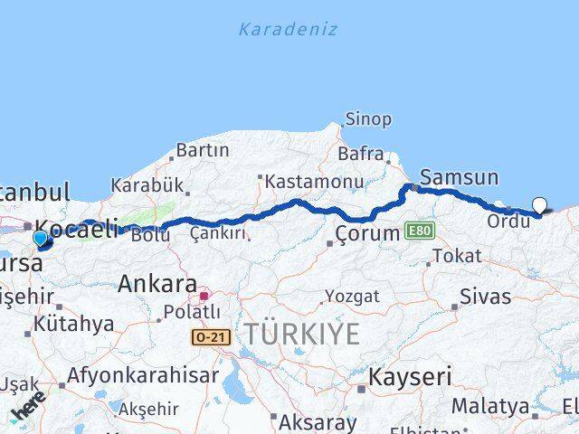 Sakarya Pamukova Giresun Arası Kaç Km - Yol Haritası