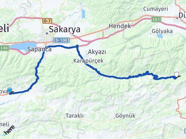 Sakarya Pamukova Gölcük Mudurnu Bolu Arası Kaç Km - Yol Haritası