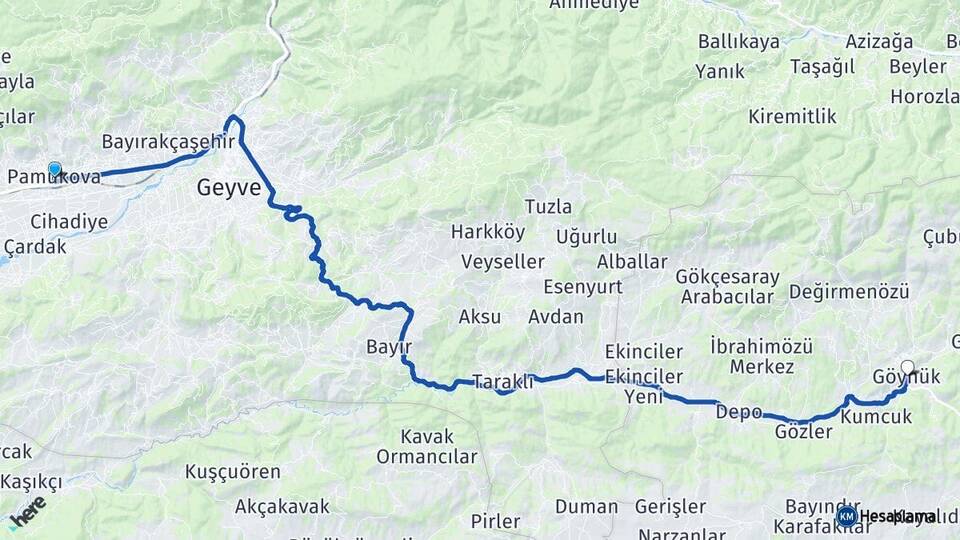 Sakarya Pamukova Göynük Bolu Arası Kaç Km - Yol Haritası