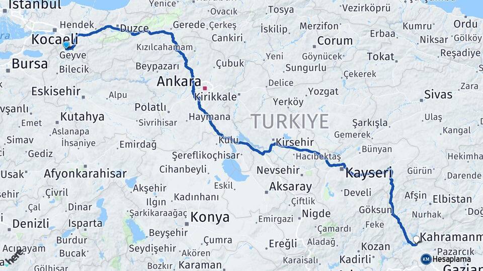 Sakarya Pamukova Kahramanmaraş Arası Kaç Km - Yol Haritası