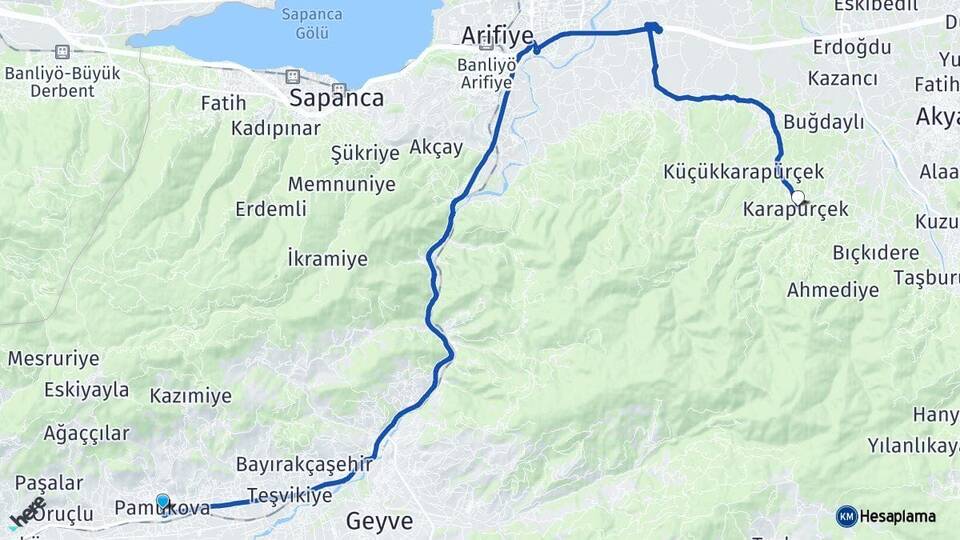 Sakarya Pamukova Karapürçek Arası Kaç Km - Yol Haritası