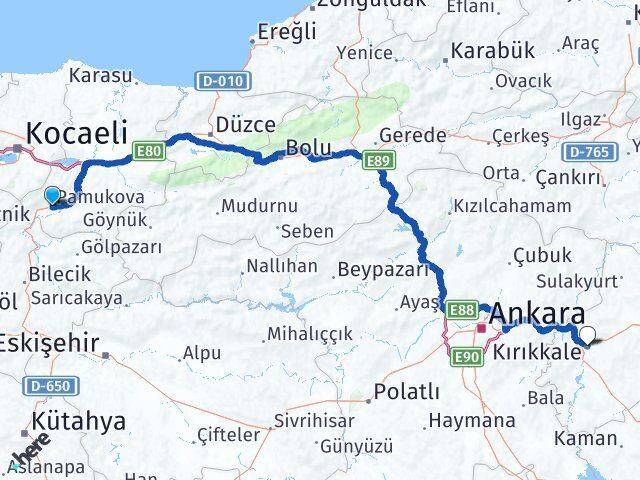 Sakarya Pamukova Kırıkkale Arası Kaç Km - Yol Haritası