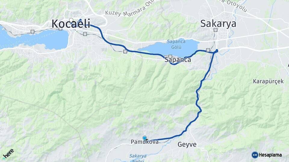 Sakarya Pamukova Kocaeli Arası Kaç Km - Yol Haritası