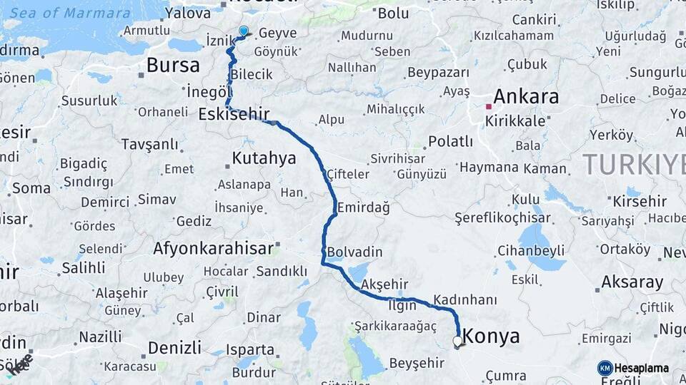 Sakarya Pamukova Konya Arası Kaç Km - Yol Haritası