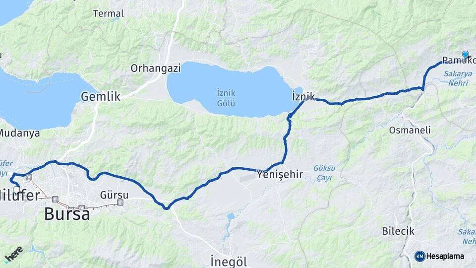 Sakarya Pamukova Nilüfer Bursa Arası Kaç Km - Yol Haritası