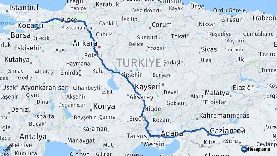 Sakarya Pamukova Şanlıurfa Arası Kaç Km - Yol Haritası