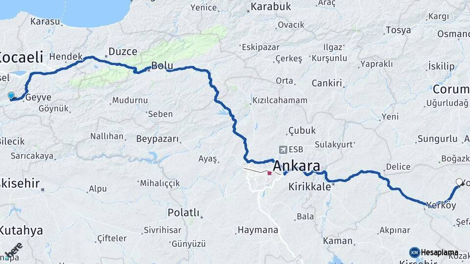 Sakarya Pamukova Yozgat Arası Kaç Km - Yol Haritası