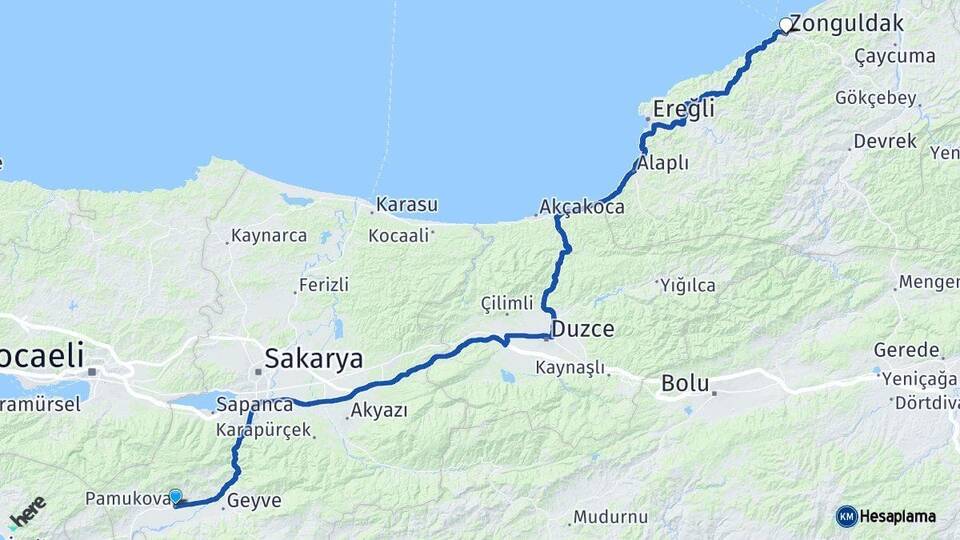 Sakarya Pamukova Zonguldak Arası Kaç Km - Yol Haritası