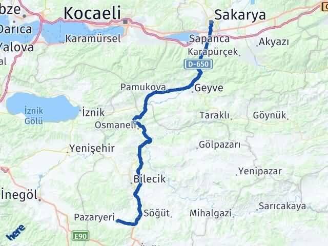 Sakarya Pazaryeri Bilecik Arası Kaç Km - Yol Haritası