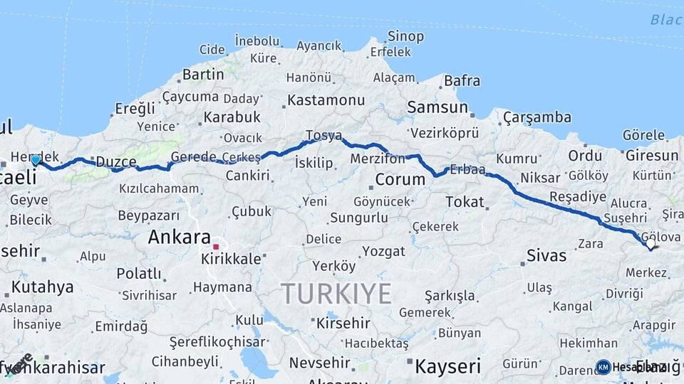 Sakarya Refahiye Erzincan Arası Kaç Km - Yol Haritası
