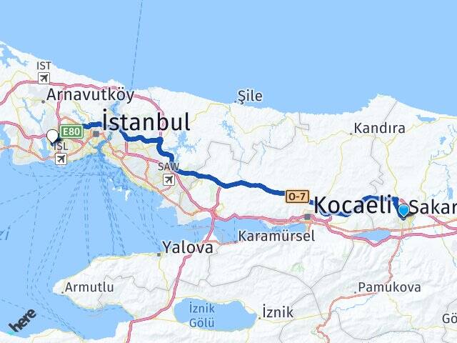 Sakarya Sabahattin Zaim Üniversitesi Arası Kaç Km - Yol Haritası