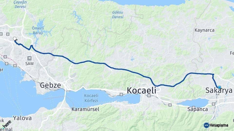 Sakarya Sancaktepe İstanbul Arası Kaç Km - Yol Haritası