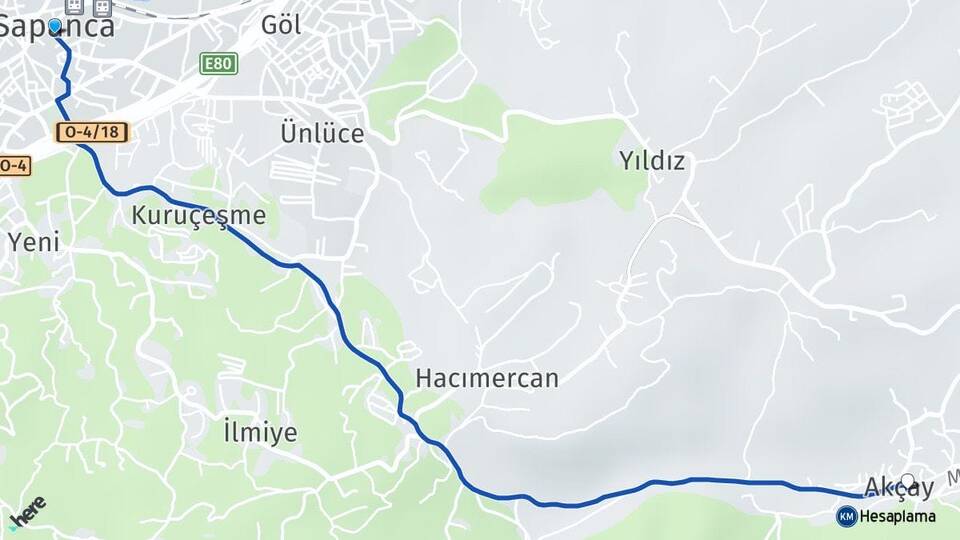 Sakarya Sapanca Akçay Sapanca Arası Kaç Km - Yol Haritası