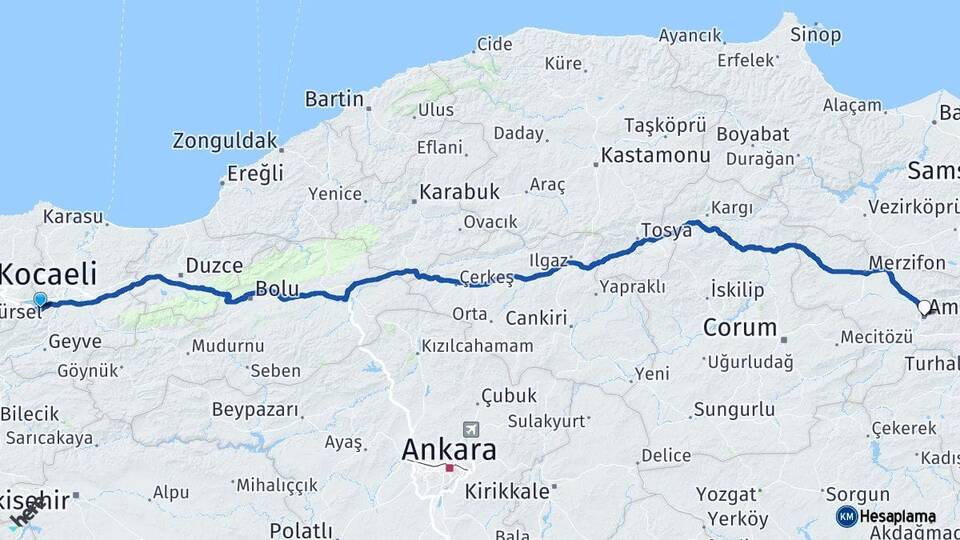 Sakarya Sapanca Amasya Arası Kaç Km - Yol Haritası