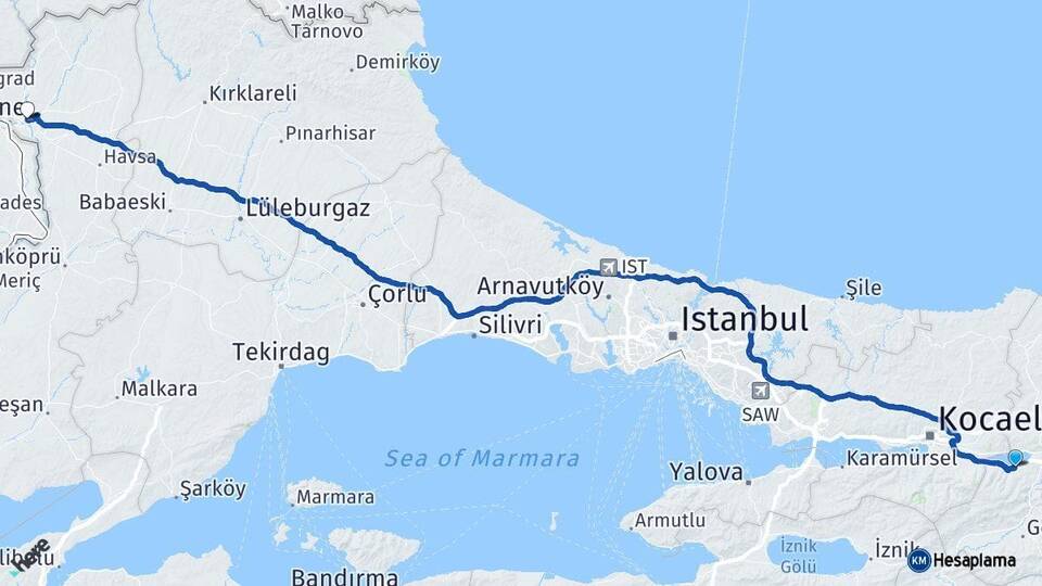 Sakarya Sapanca Edirne Arası Kaç Km - Yol Haritası