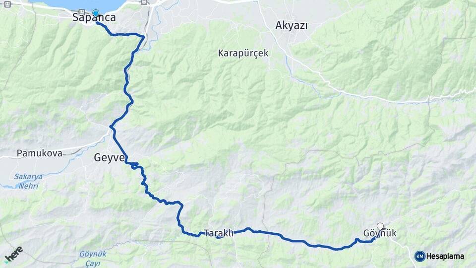 Sakarya Sapanca Göynük Bolu Arası Kaç Km - Yol Haritası