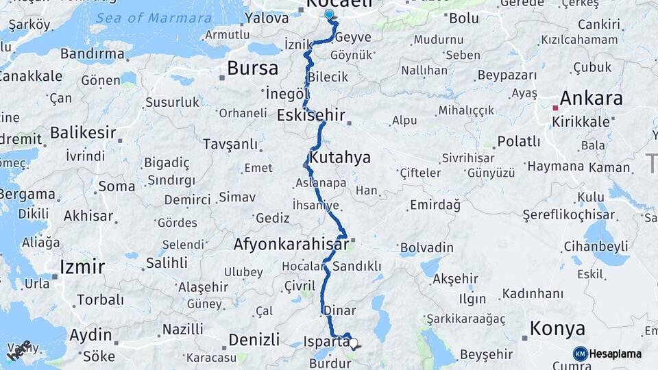 Sakarya Sapanca Isparta Arası Kaç Km - Yol Haritası