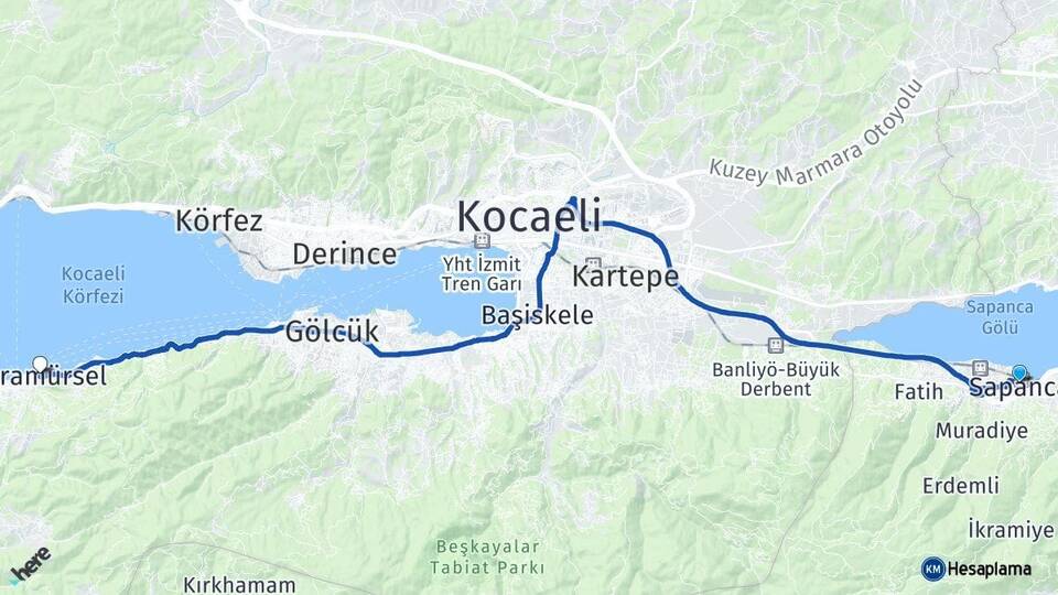Sakarya Sapanca Karamürsel Kocaeli Arası Kaç Km - Yol Haritası