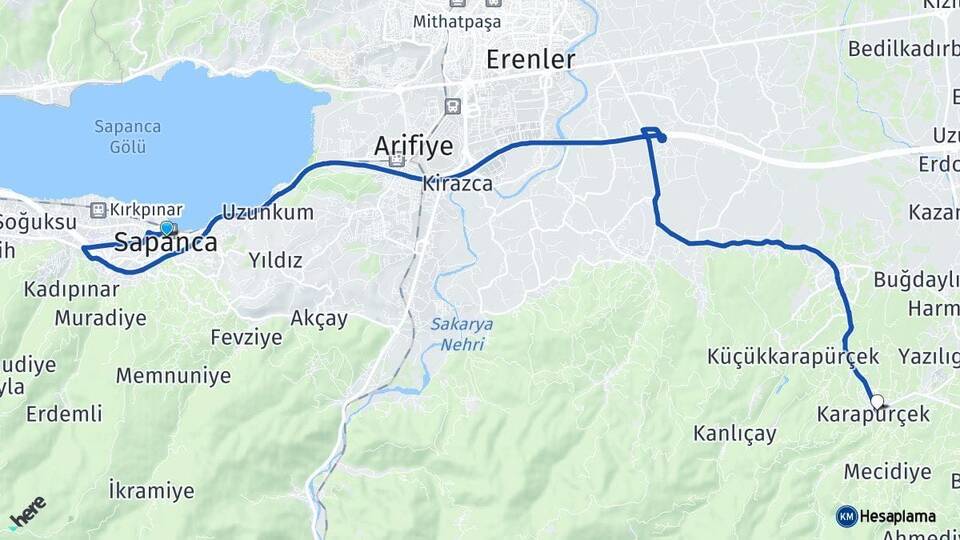 Sakarya Sapanca Karapürçek Arası Kaç Km - Yol Haritası