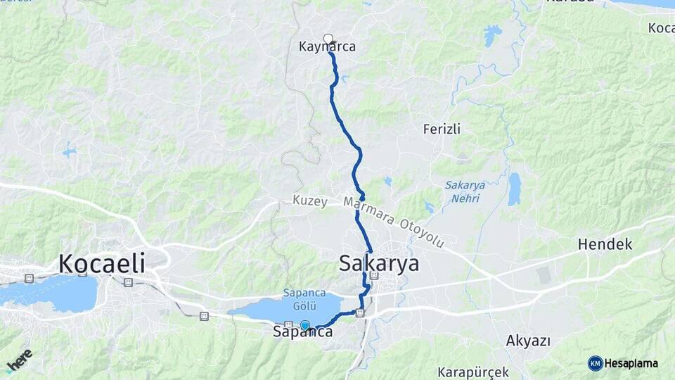 Sakarya Sapanca Kaynarca Arası Kaç Km - Yol Haritası