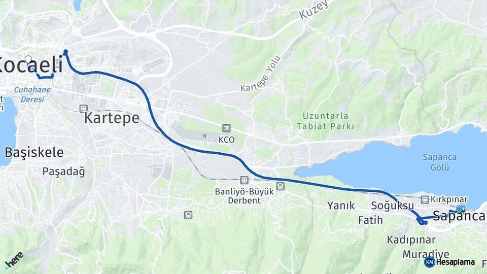 Sakarya Sapanca Kocaeli Arası Kaç Km - Yol Haritası