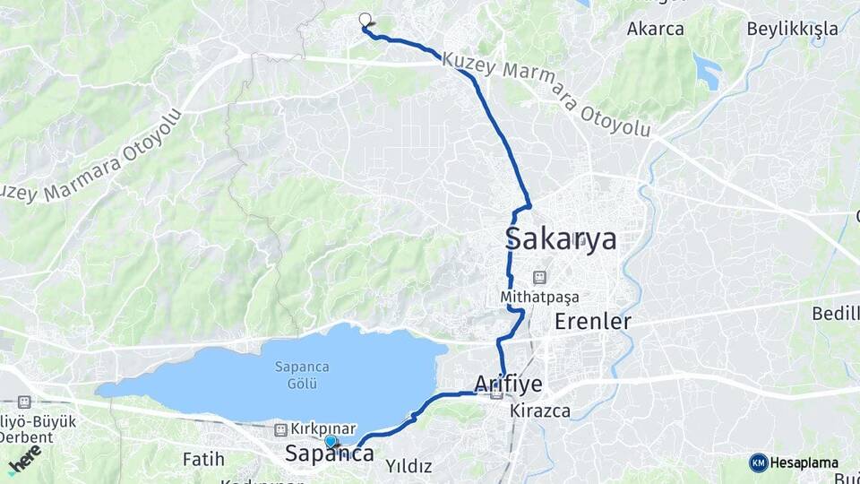 Sakarya Sapanca Korucuk Adapazarı Arası Kaç Km - Yol Haritası
