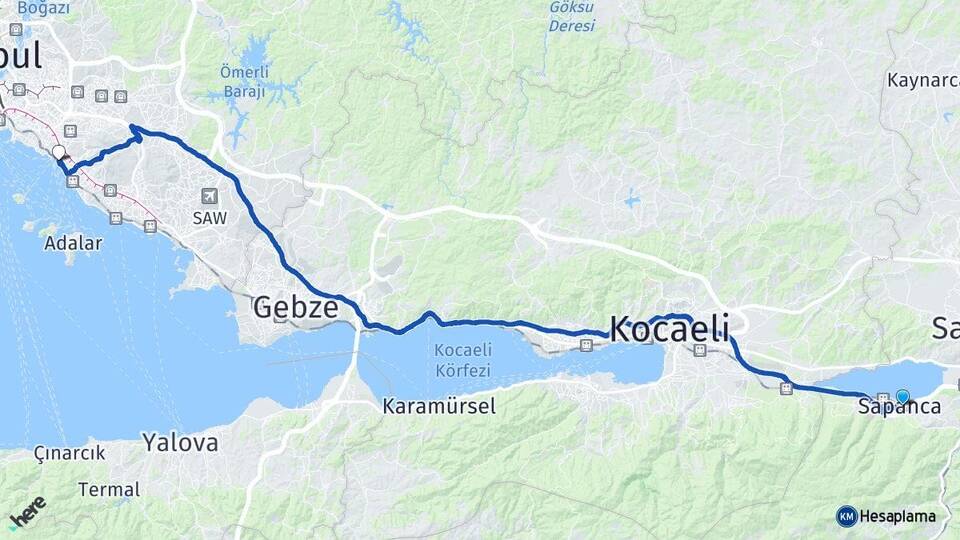 Sakarya Sapanca Küçükyalı Maltepe İstanbul Arası Kaç Km - Yol Haritası