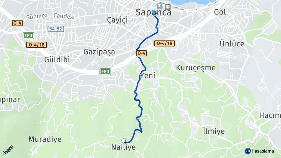 Sakarya Sapanca Nailiye Sapanca Arası Kaç Km - Yol Haritası
