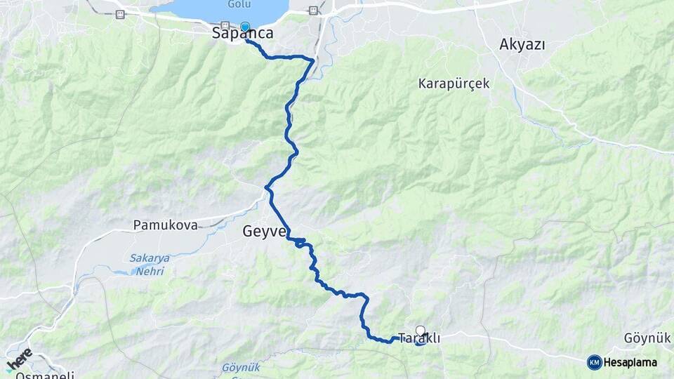 Sakarya Sapanca Taraklı Arası Kaç Km - Yol Haritası