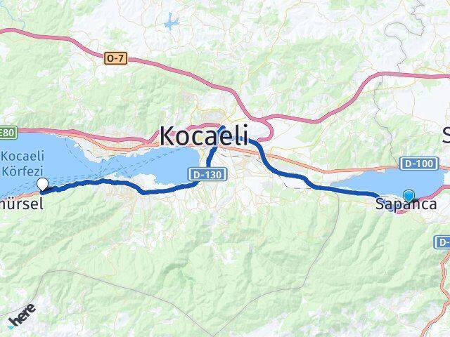 Sakarya Sapanca Ulaşlı Yalı Gölcük Kocaeli Arası Kaç Km - Yol Haritası