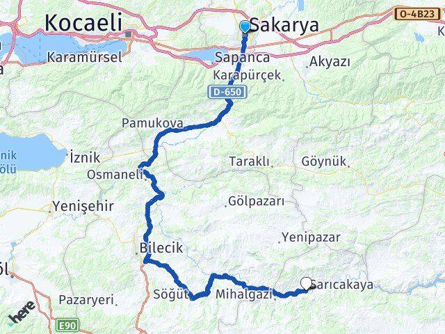 Sakarya Sarıcakaya Eskişehir Arası Kaç Km - Yol Haritası