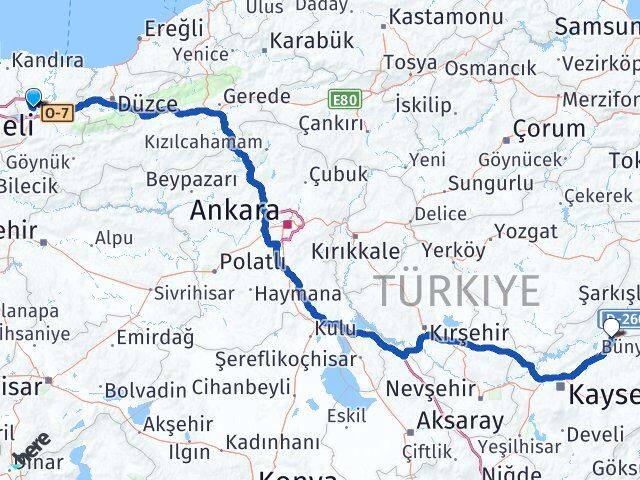 Sakarya Sarıoğlan Kayseri Arası Kaç Km - Yol Haritası
