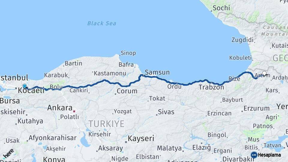 Sakarya Şavşat Artvin Arası Kaç Km - Yol Haritası