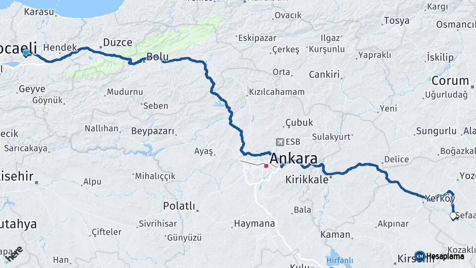 Sakarya Şefaatli Yozgat Arası Kaç Km - Yol Haritası