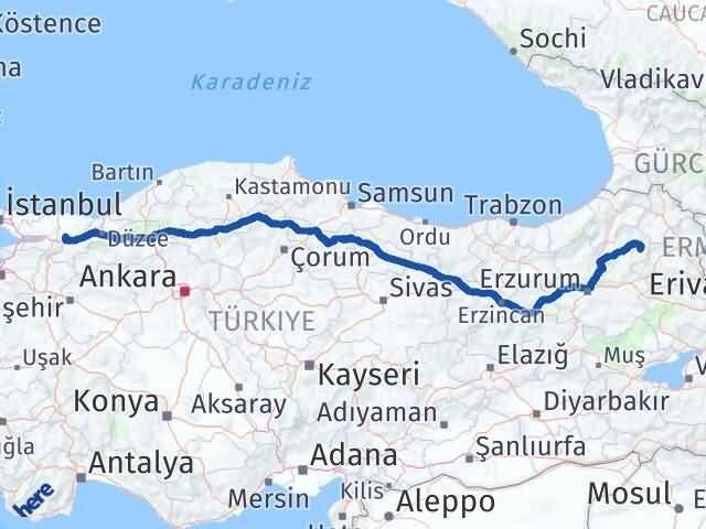 Sakarya Şenkaya Erzurum Arası Kaç Km - Yol Haritası