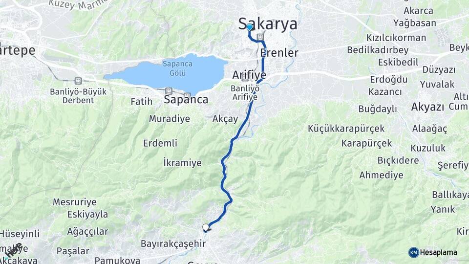 Sakarya Serdivan Alifuatpaşa Geyve Arası Kaç Km - Yol Haritası