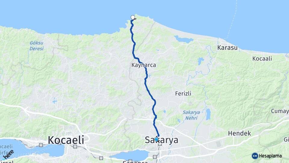 Sakarya Serdivan Cebeci Kandıra Kocaeli Arası Kaç Km - Yol Haritası