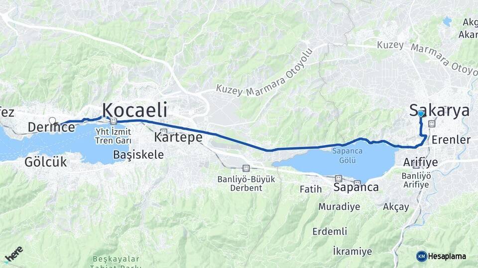 Sakarya Serdivan Derince Kocaeli Arası Kaç Km - Yol Haritası