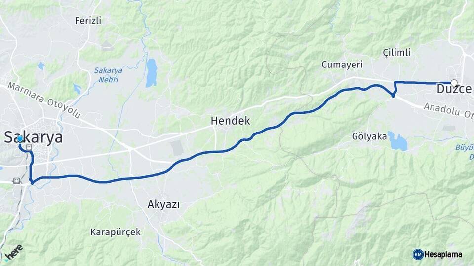 Sakarya Serdivan Düzce Arası Kaç Km - Yol Haritası