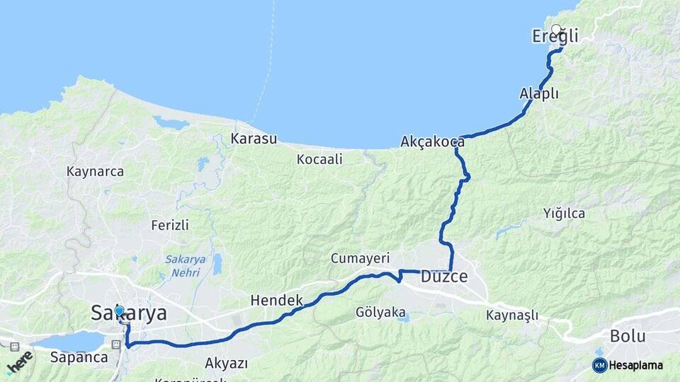 Sakarya Serdivan Ereğli Zonguldak Arası Kaç Km - Yol Haritası