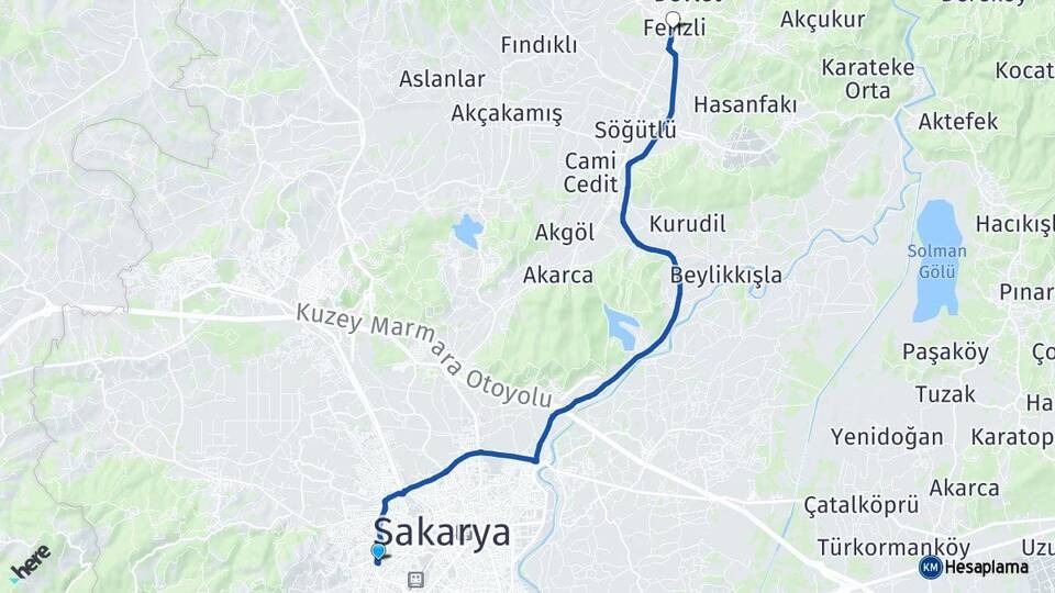 Sakarya Serdivan Ferizli Arası Kaç Km - Yol Haritası