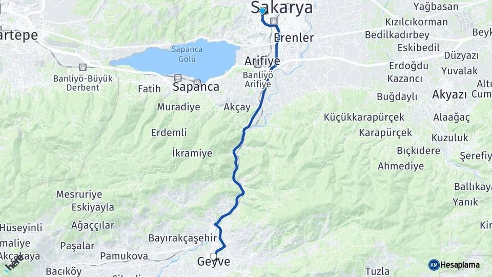 Sakarya Serdivan Geyve Arası Kaç Km - Yol Haritası