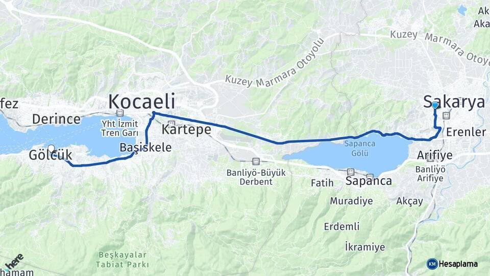 Sakarya Serdivan Gölcük Kocaeli Arası Kaç Km - Yol Haritası